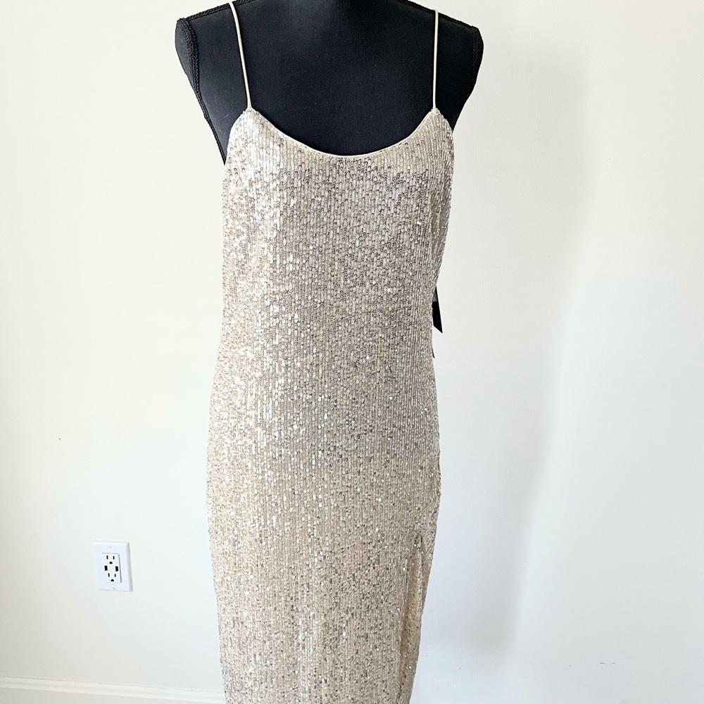 NWT Lulus sparkling silver champagne midi sequence dress from Lulus